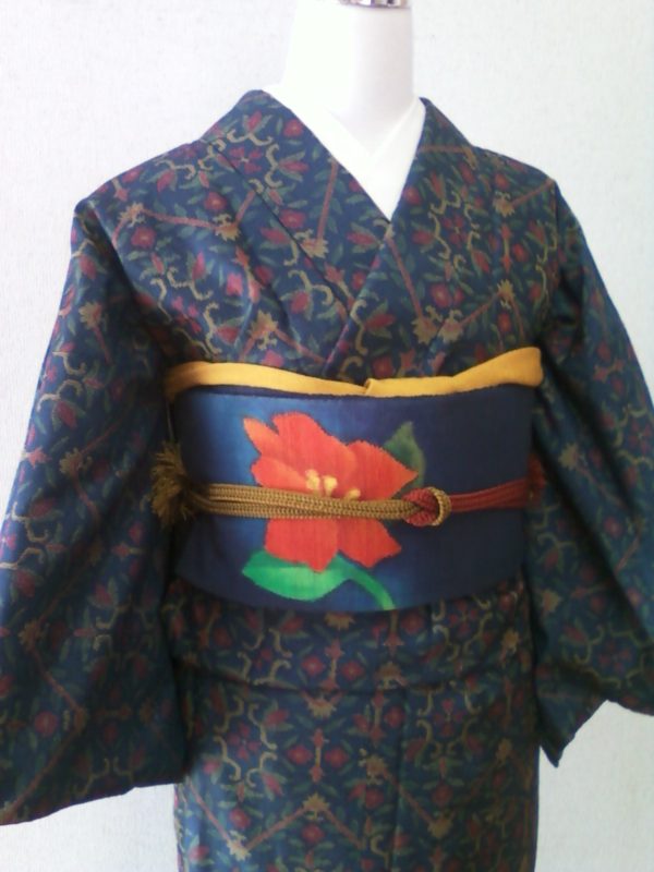 紬の着物と帯のコーディネート例