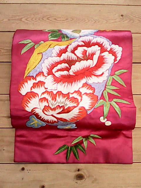 アンティーク帯　薔薇の刺繍