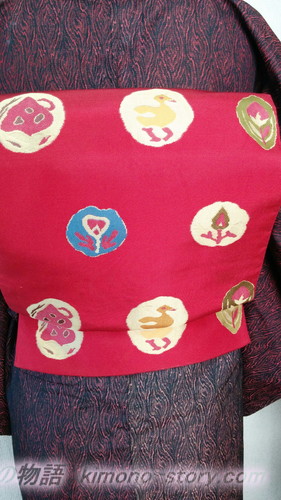 着物コーディネート紬（つむぎ）・40代以降のおしゃれ着の例・織り名古屋帯鎌倉紋