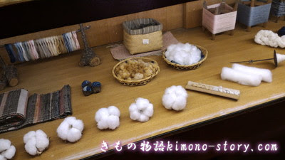 藍染めの木綿の反物ができるまで・制作工程（愛知県三州足助屋敷）綿から糸に