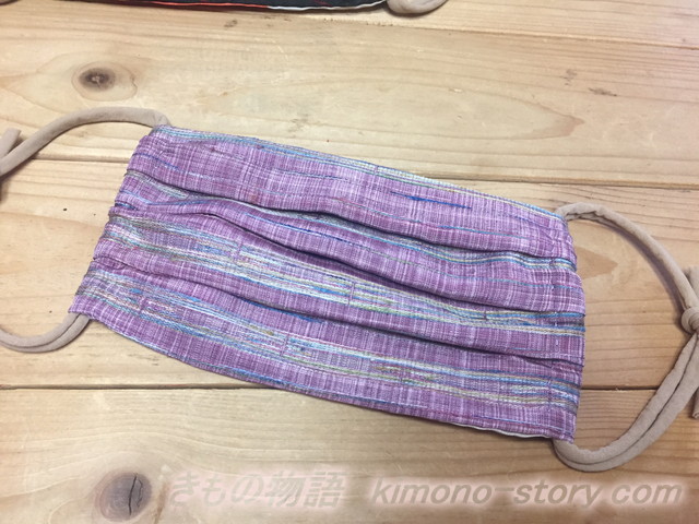 絹・シルクの手作りプリーツマスク、大人用薄紫
