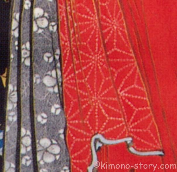 江戸時代の浮世絵　江戸時代後期に活躍した渓斎英泉作　麻の葉模様アップ